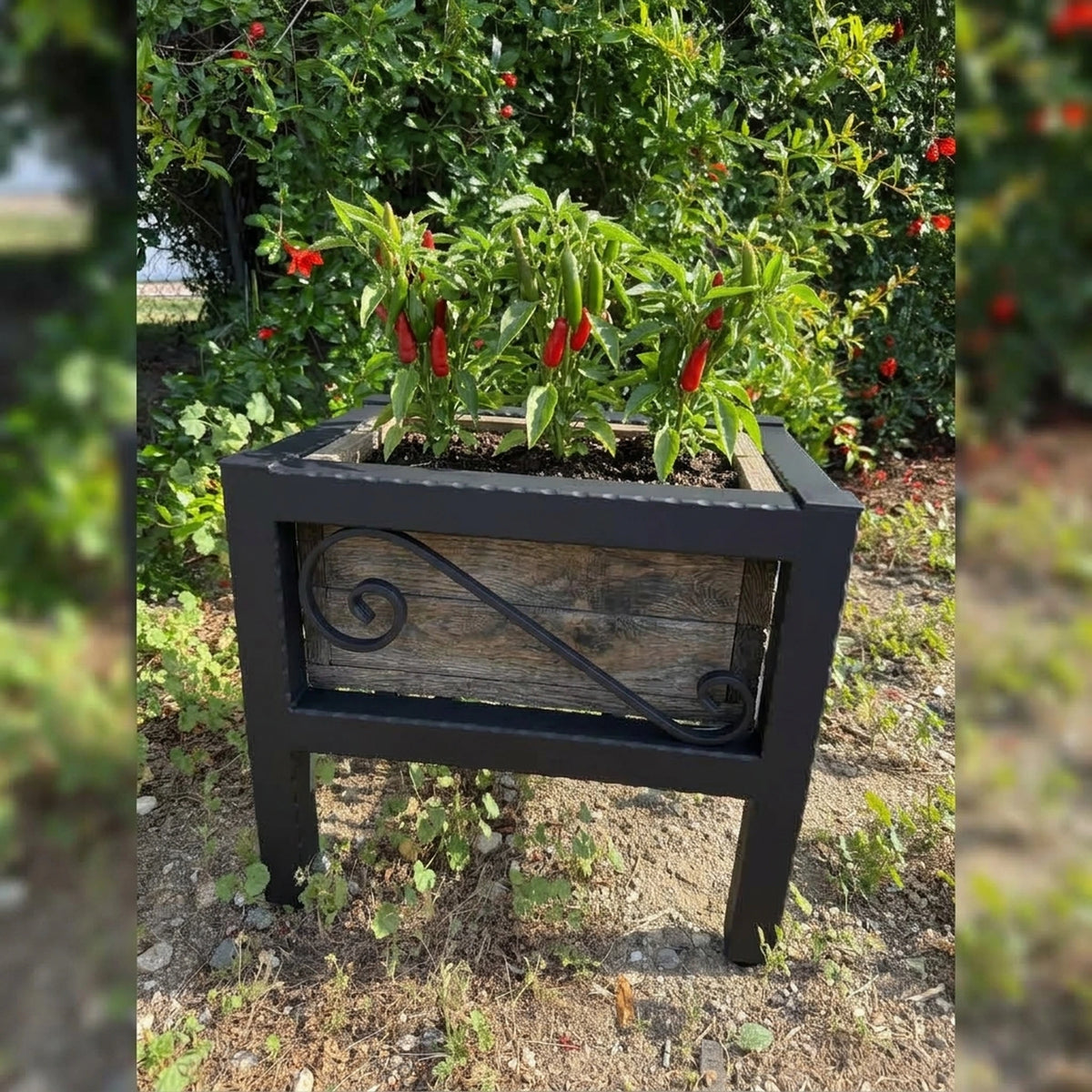 Hammered Metal Box Planter Stand