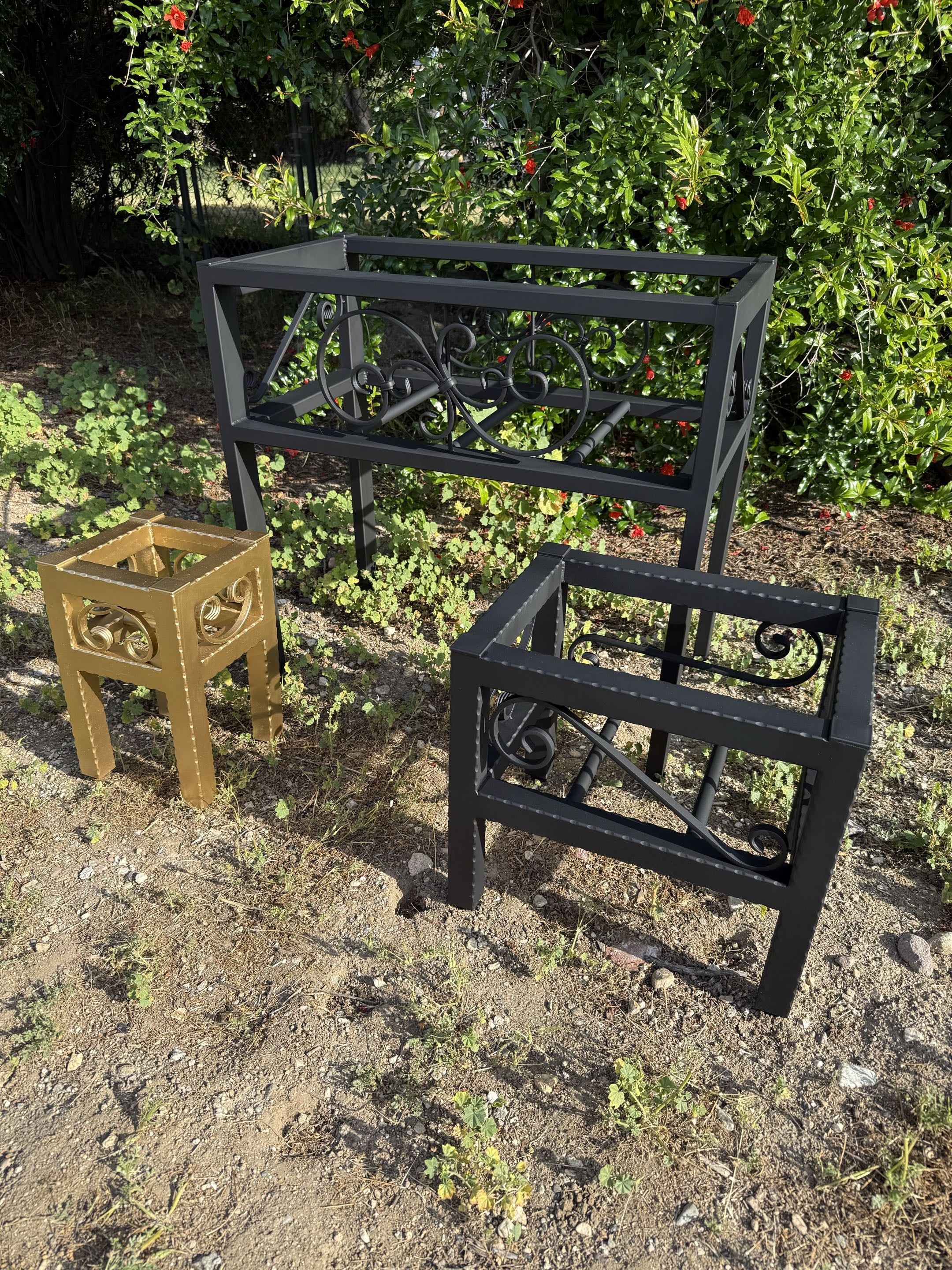 Large, Medium & Small Steel Planter Stand Bundle — Made in the USA | Complete Ornamental Iron Set