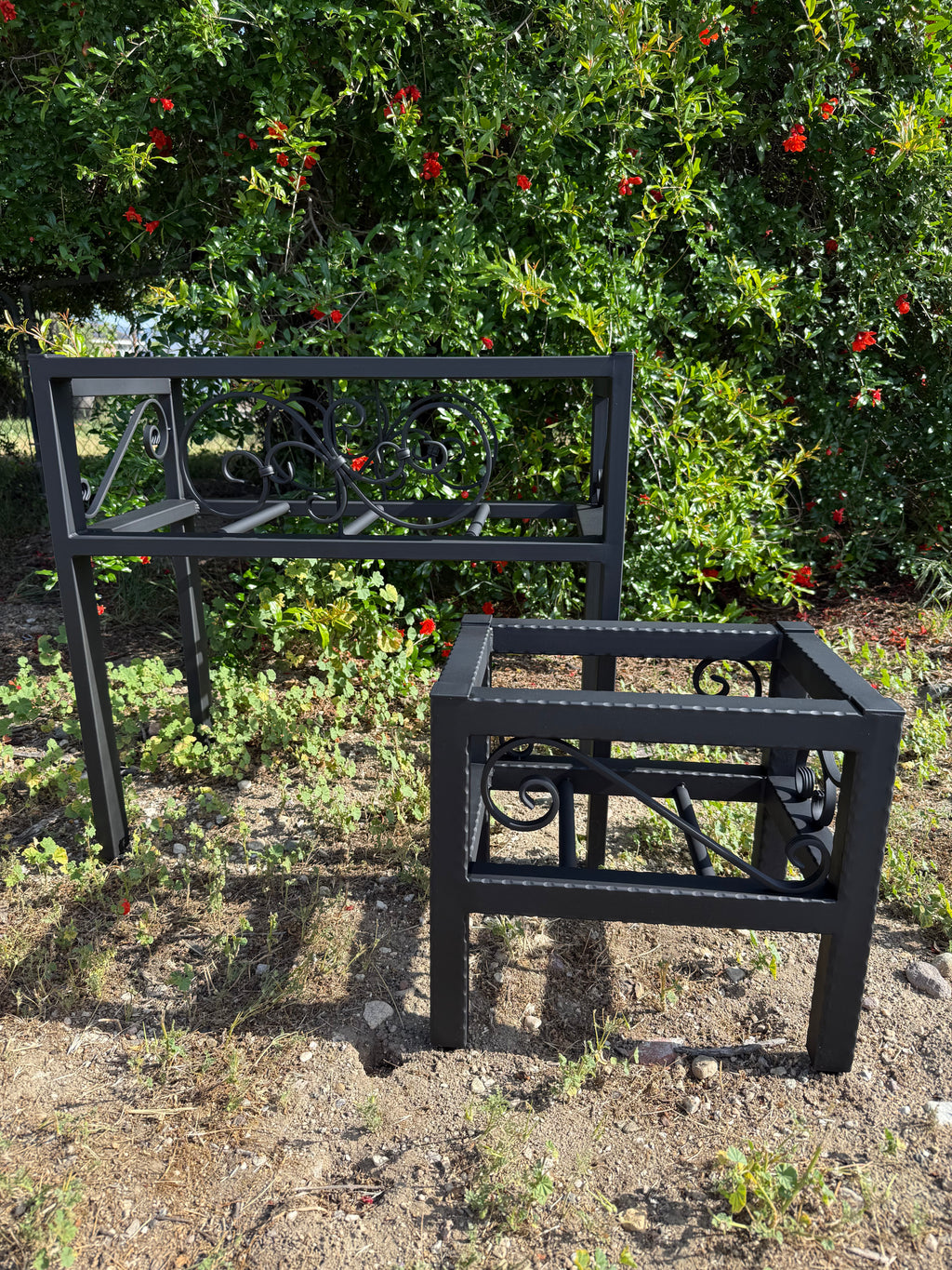 Large & Medium Steel Planter Stand Bundle — Made in the USA | Ornamental Iron Set