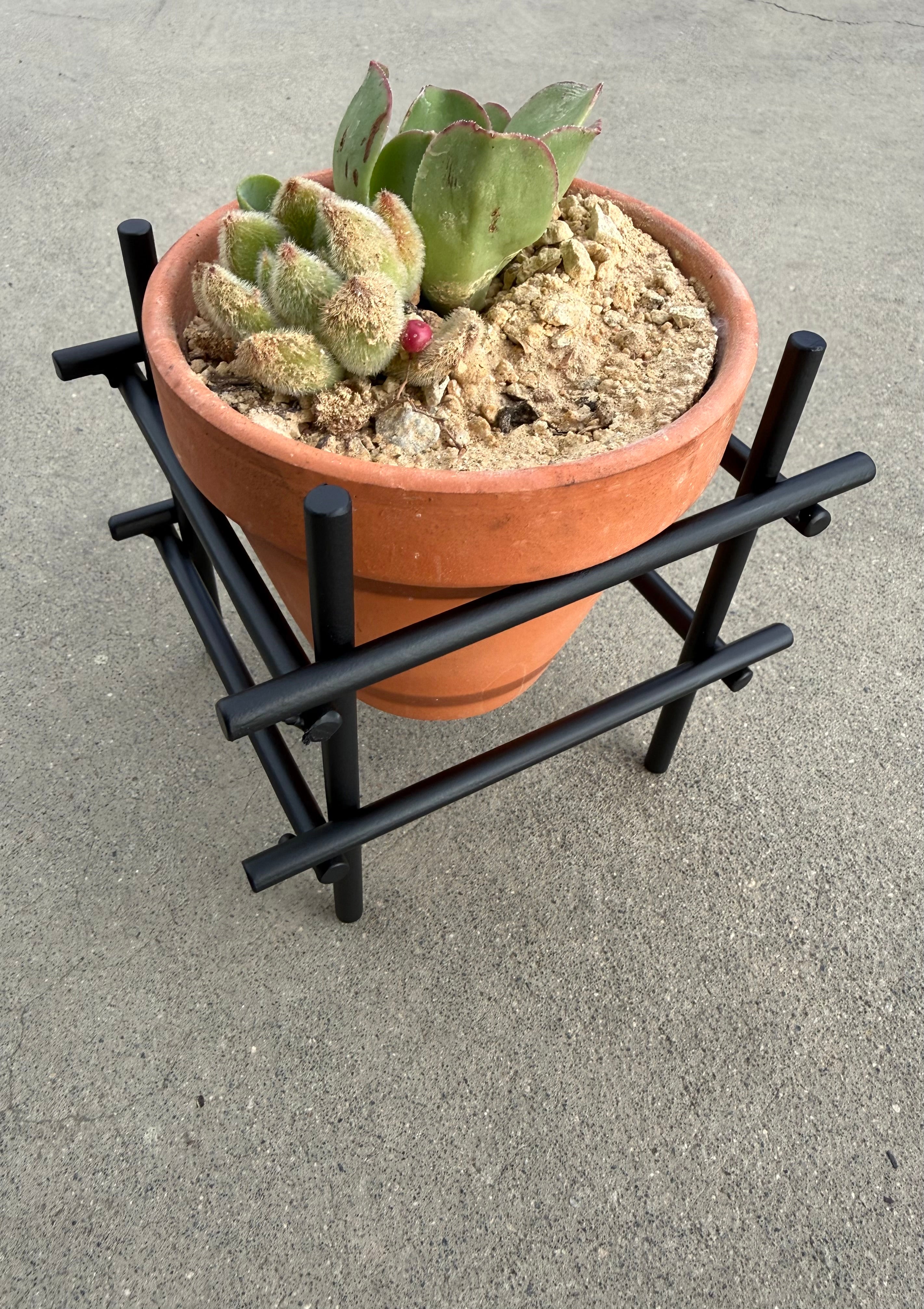 Hollow Cube Terracotta Planter Stand — Minimalist Iron Rod Plant Stand for 4" Pots | Flat Black | Made in the USA