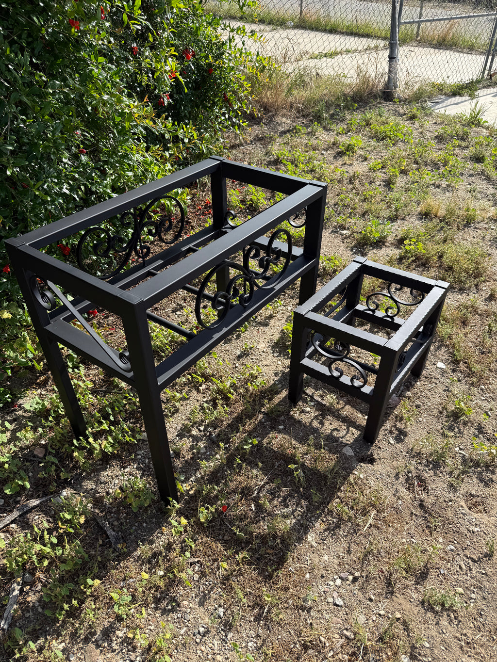 Large & Medium Steel Planter Stand Bundle — Made in the USA | Ornamental Iron Set