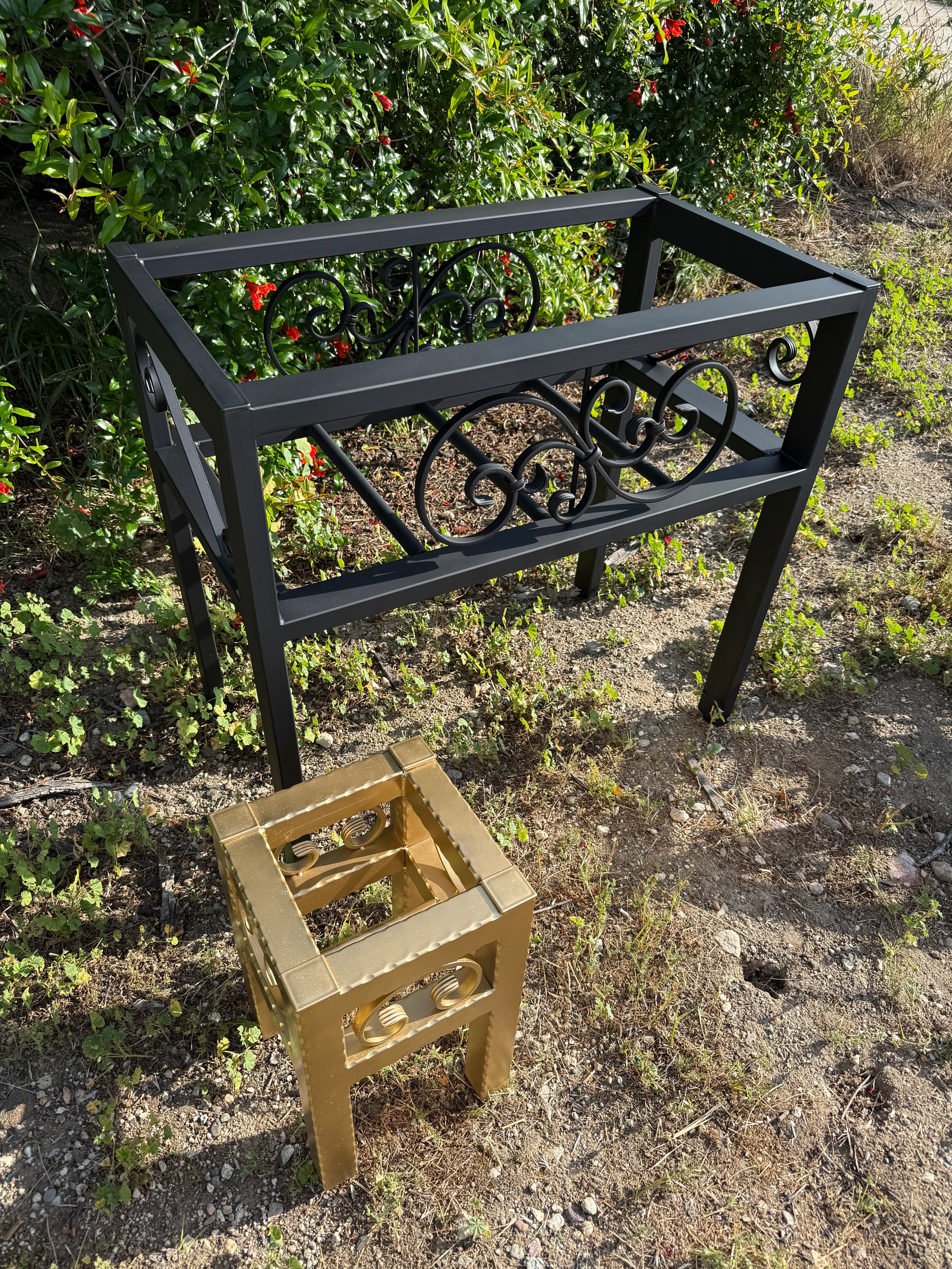 Large & Small Steel Planter Stand Bundle — Made in the USA | Ornamental Iron Set