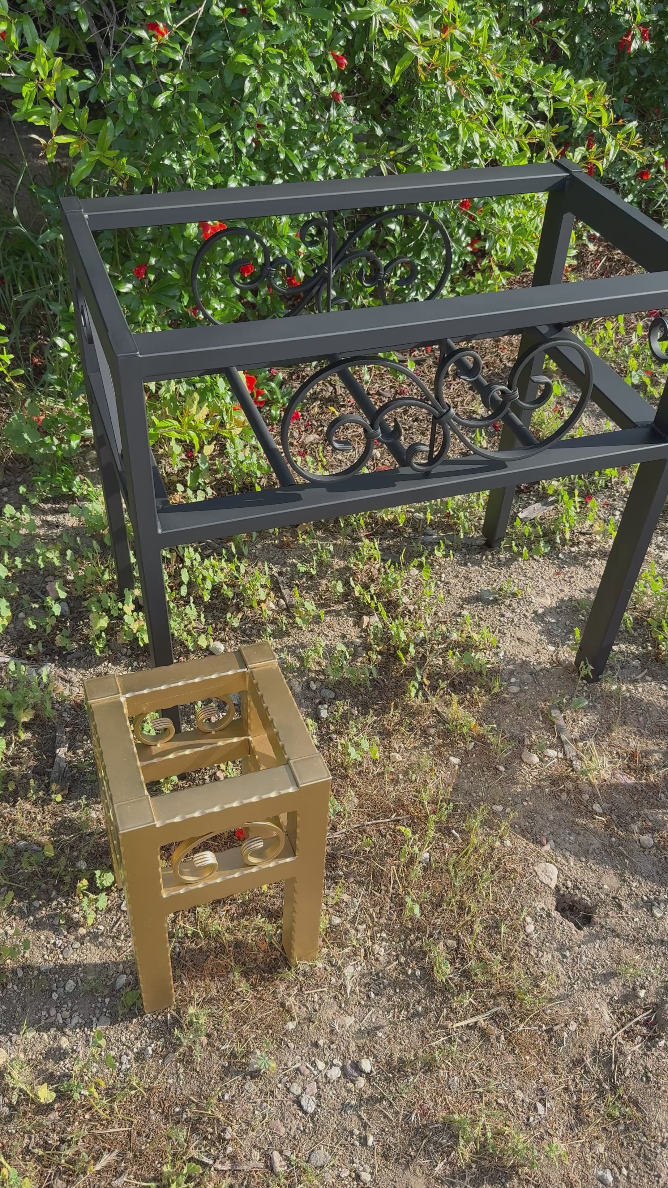 Large & Small Steel Planter Stand Bundle — Made in the USA | Ornamental Iron Set