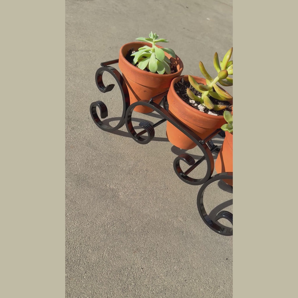 Triple C-Scroll Terracotta Metal Planter Stand