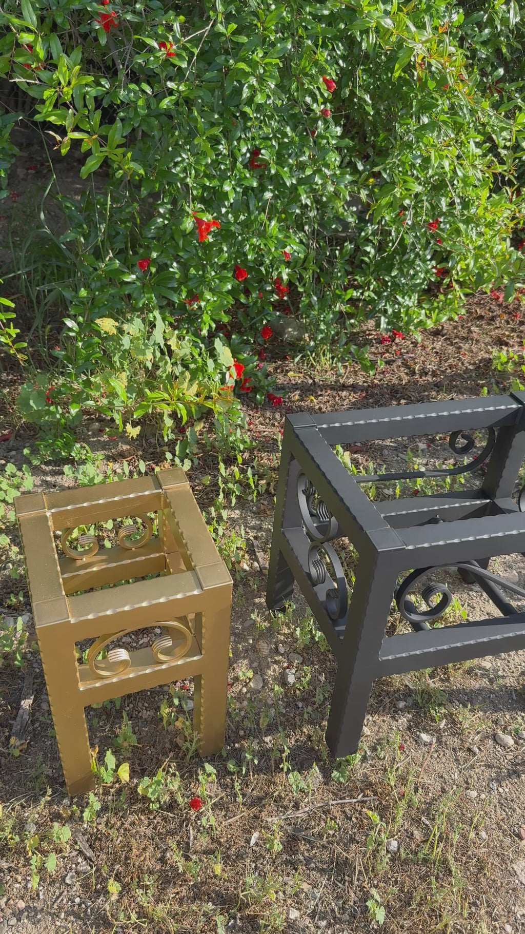 Medium & Small Hammered Steel Planter Stand Bundle — Made in the USA | Ornamental Iron Set
