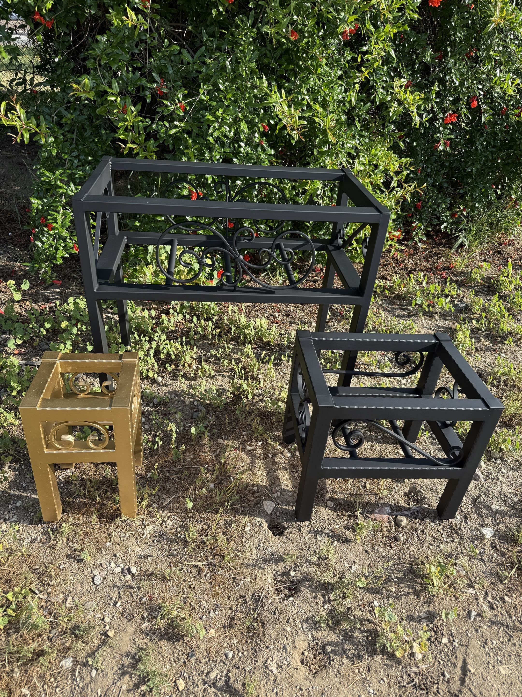 Large, Medium & Small Steel Planter Stand Bundle — Made in the USA | Complete Ornamental Iron Set