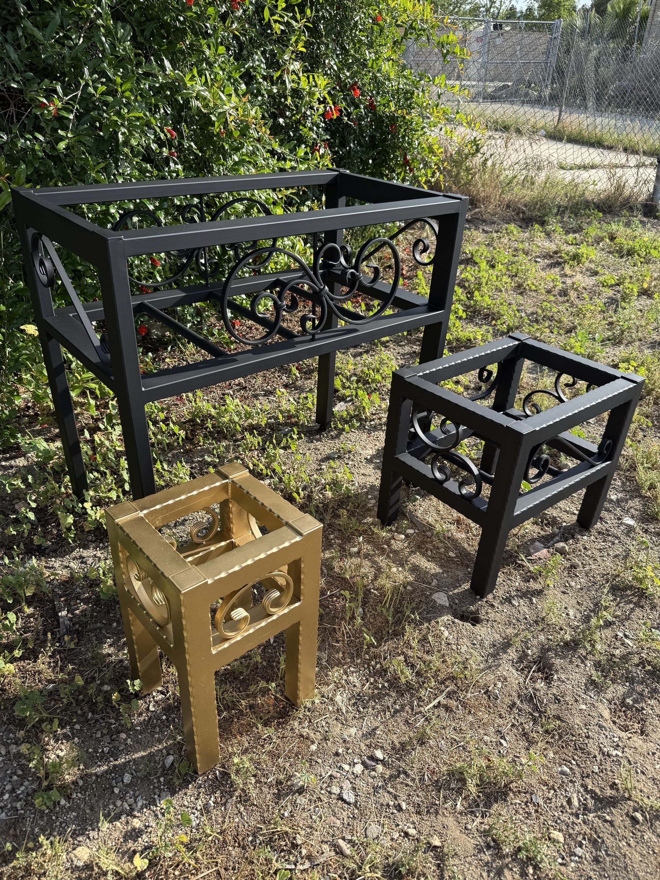Large, Medium & Small Steel Planter Stand Bundle — Made in the USA | Complete Ornamental Iron Set