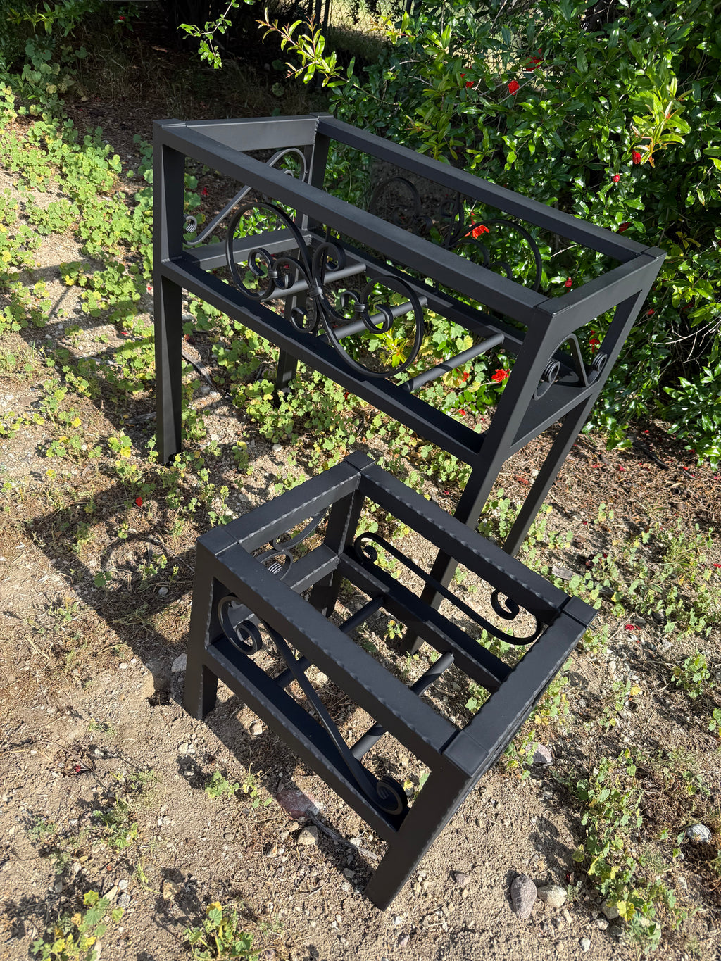 Large & Medium Steel Planter Stand Bundle — Made in the USA | Ornamental Iron Set