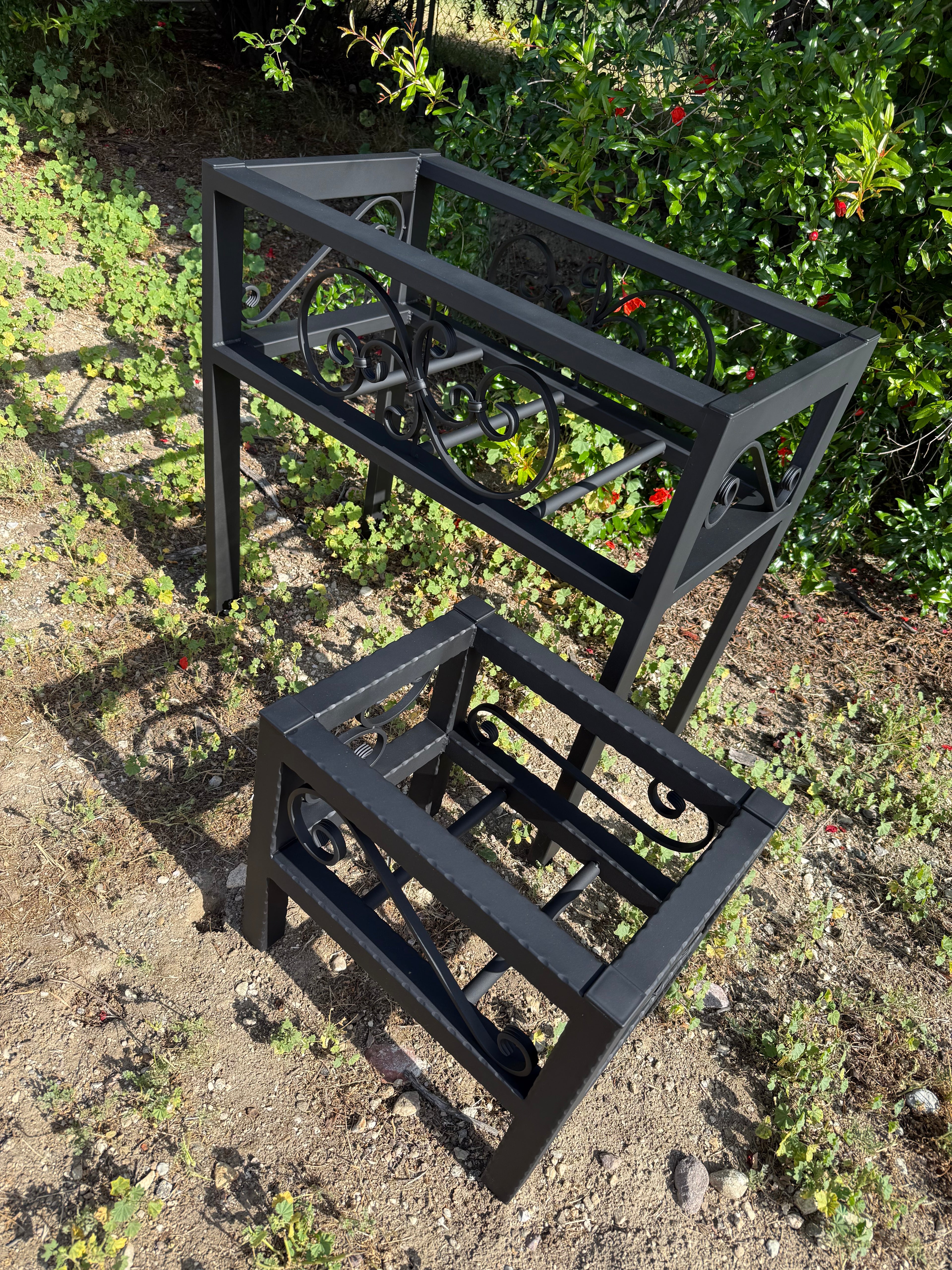 Large & Medium Steel Planter Stand Bundle — Made in the USA | Ornamental Iron Set