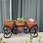 Triple C-Scroll Terracotta Metal Planter Stand
