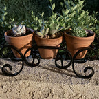Triple C-Scroll Terracotta Metal Planter Stand
